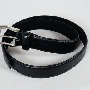 Haband Men's 34 Black Leather Belt Silver-tone Buckle NEW!!